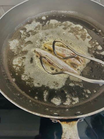 Pan Fried Anchovies - Frying & Plating - Step 6