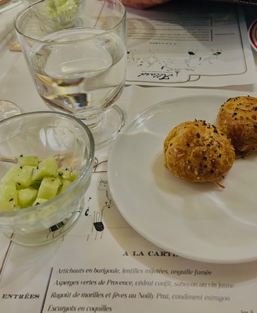 Gougeres and Cold Cucumber salad amuse Bouches