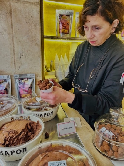 A cone of chocolate mousse