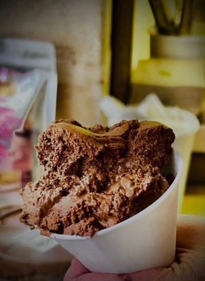 A cone of chocolate mousse