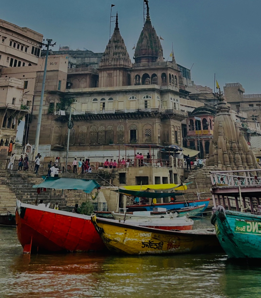 Image of one of the Ghats taken on arrival, from the boat shuttle ride to the Brij Rama Palace Hotel, October 2024