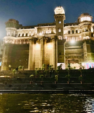 açade of The BrijRama Palace Hotel at night, January 2022