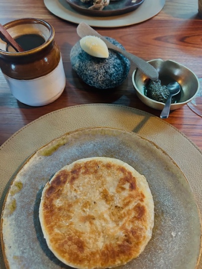 Images of Horsegram stuffed parantha, acidic butter, bhang chutney and duck…served ‘peking duck’ style